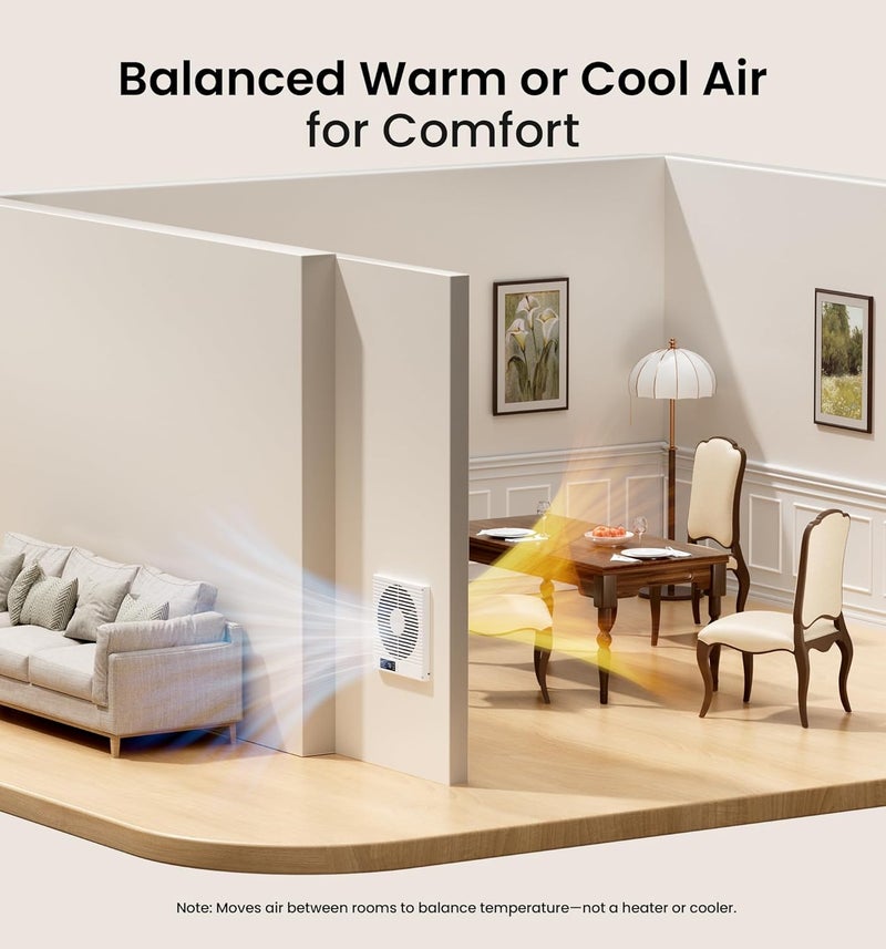 KOVIET 8" Room to Room Ventilation Fan with Remote, Quiet Reversible Through the Wall Air Transfer Fan, 10-Speed Smart Exhaust Vent, Temperature Control, ETL Certified for Bedroom, Kitchen, Laundry - Image 2
